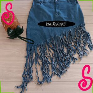 Women Fashion Plus Size Fringed Denim Skirt